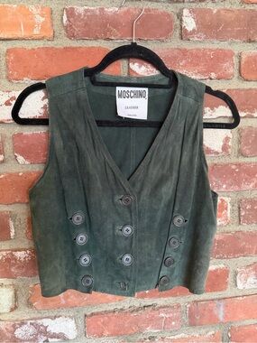 Moschino Dark Green Suede Double-Button Vest
